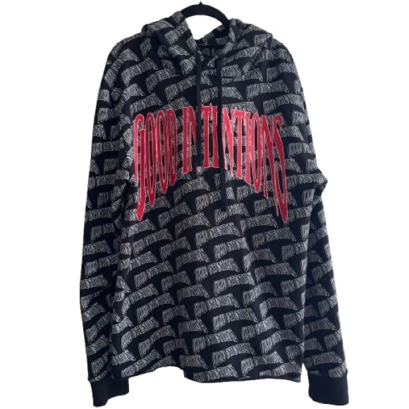 Vlone x Nav Good Intentions All Over Hoodie Black Red White Pullover Streetwear - Picture 1 of 8